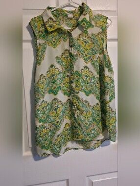 4/$25 Deal! Sash Women's Green & Yellow Paisley Blouse